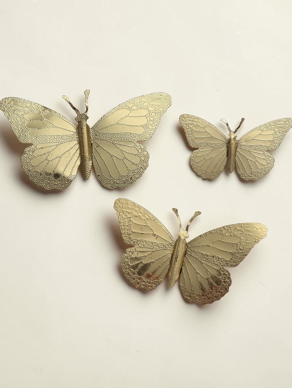 Vintage Gold Metal Butterfly Wall Decor Set of 3 Embossed Dimensional